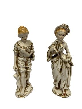 Vintage‎ Ucagco Porcelain French Figurines  Couple Cream Gold Trim Japan Pair